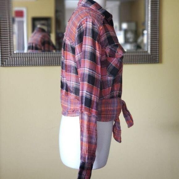 NWT Free People First Bloom Plaid Buttoned Tie Front Blouse Small - Picture 8 of 16